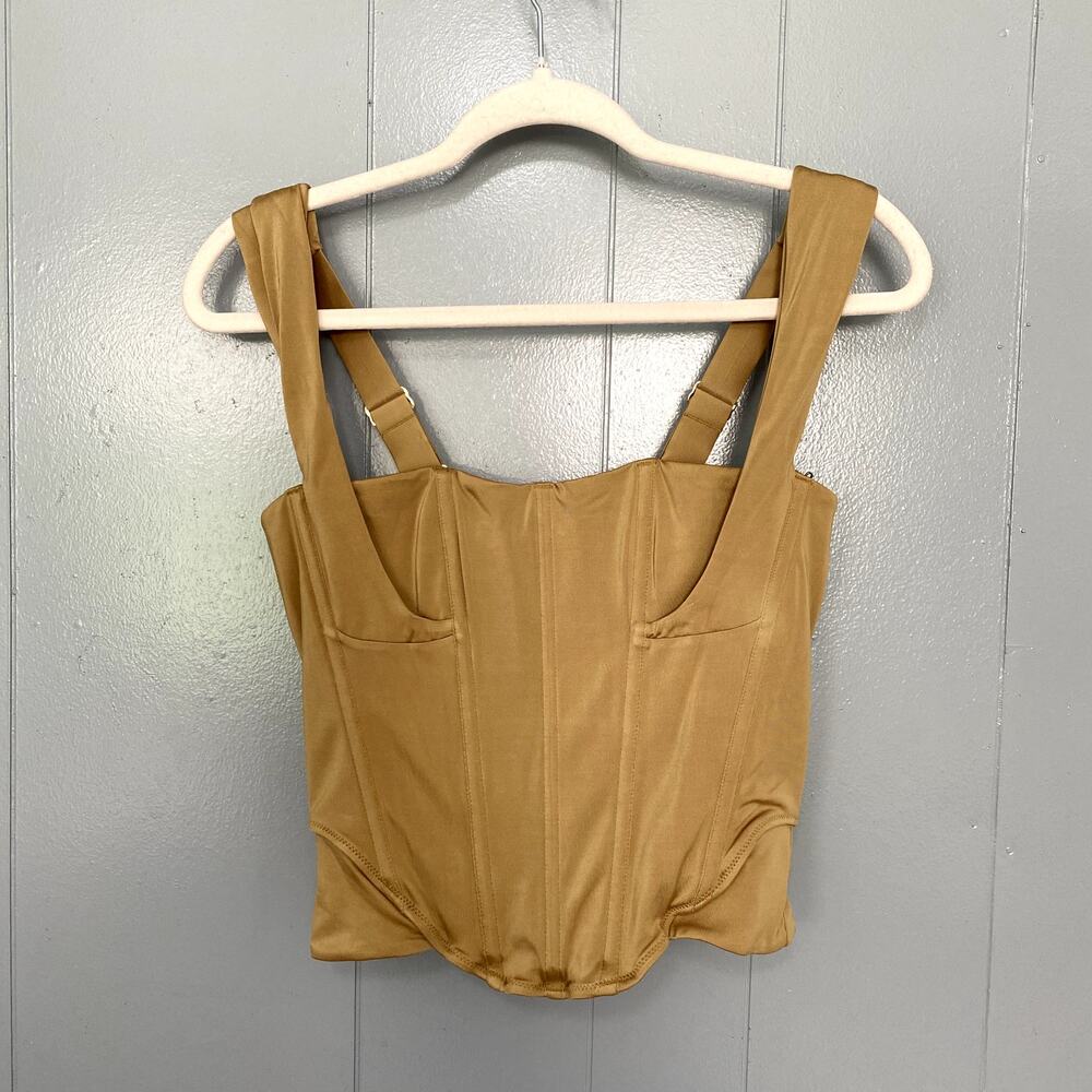 NEW Free People HAH Shroom Tan Knock Out Cropped Fitted Boudoir Corset Top L